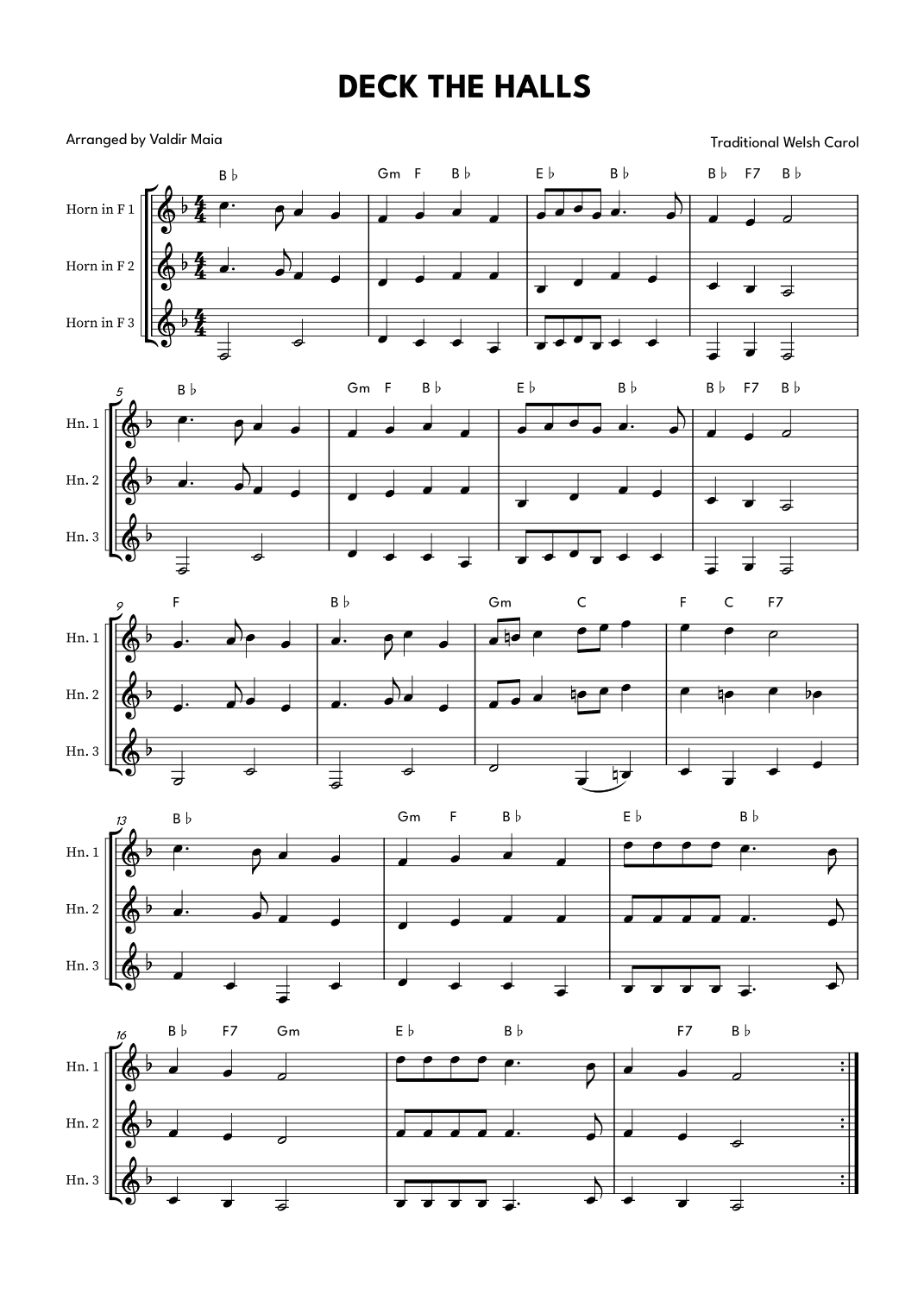 Deck The Halls - French Horn Trio (arr. Valdir Maia)