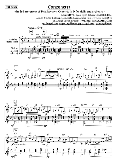 Tchaikovsky (Pyotr Ilyich) - Canzonetta (the 2nd movement of Tchaikovsky's Concerto in D for violin (arr. Andrei-Lucian Drăgoi)