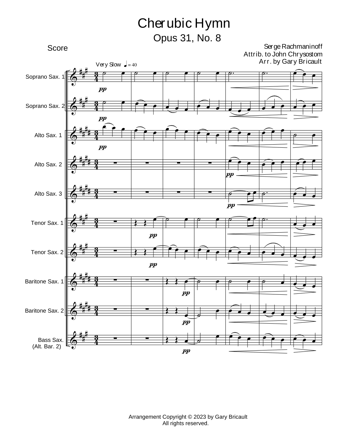 Cherubic Hymn - Opus 31, No. 8 (arr. Gary Bricault)