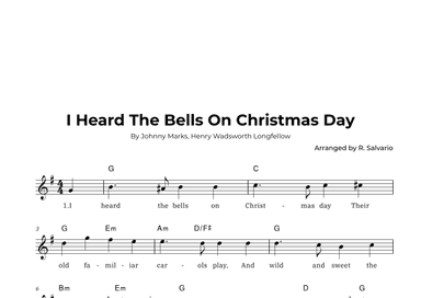 I Heard The Bells On Christmas Day (Key of G Major) (arr. R. Salvario)