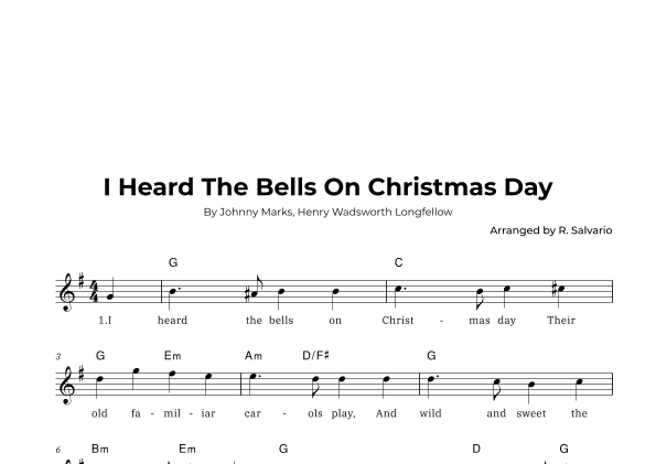 I Heard The Bells On Christmas Day (Key of G Major) (arr. R. Salvario)