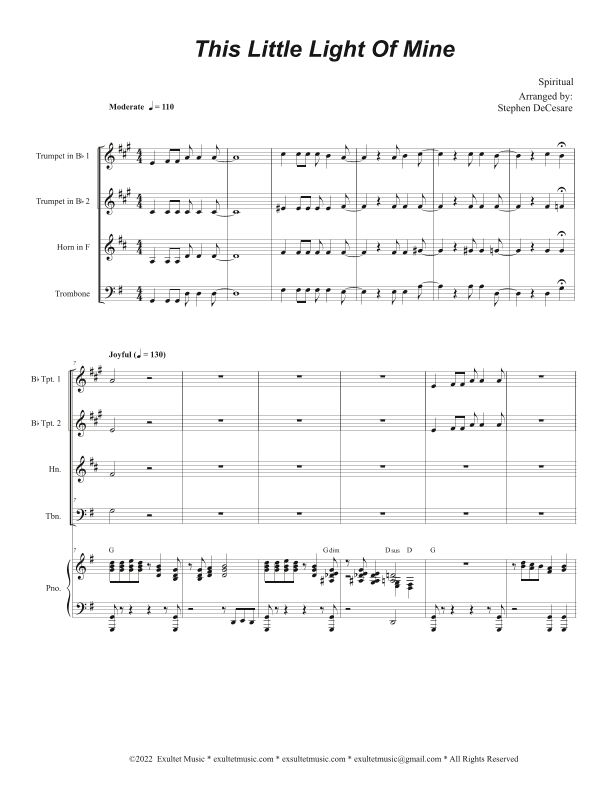 This Little Light Of Mine (Brass Quartet and Piano) (arr. Stephen DeCesare)