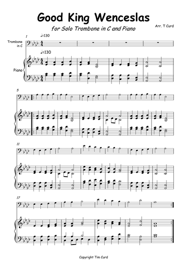 Good King Wenceslas for Trombone in C and Piano (arr. Tim Curd)
