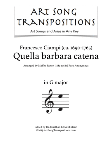 CIAMPI: Quella barbara catena (transposed to G major) (arr. Maffeo Zanon)