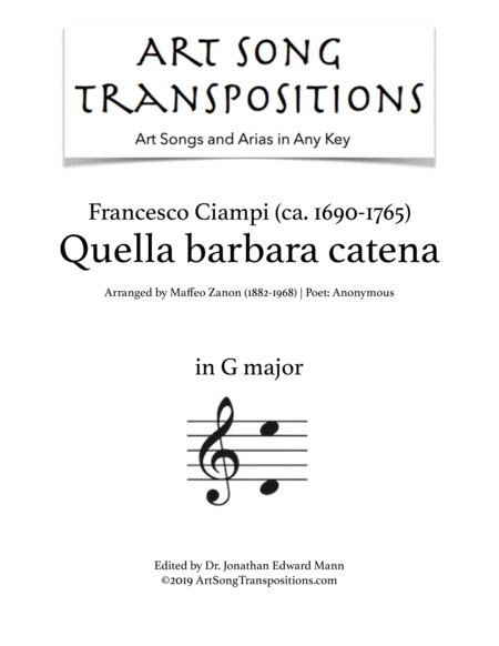 CIAMPI: Quella barbara catena (transposed to G major) (arr. Maffeo Zanon)