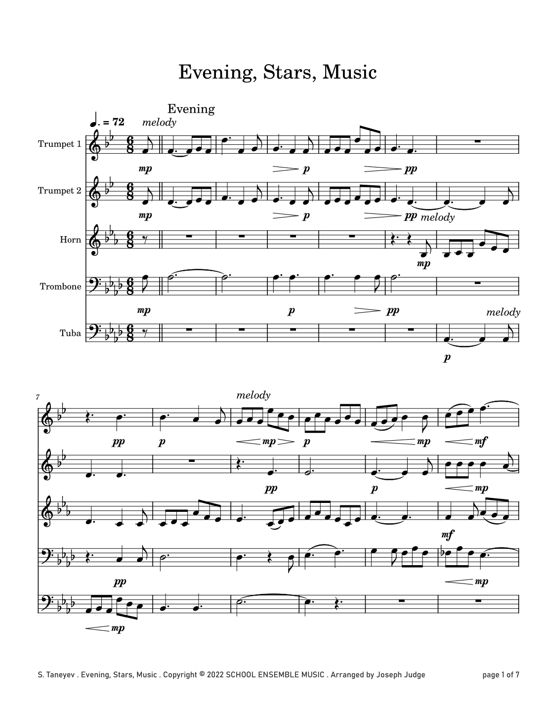Evening Stars Music by Taneyev for Brass Quintet in Schools (arr. Joseph Judge)