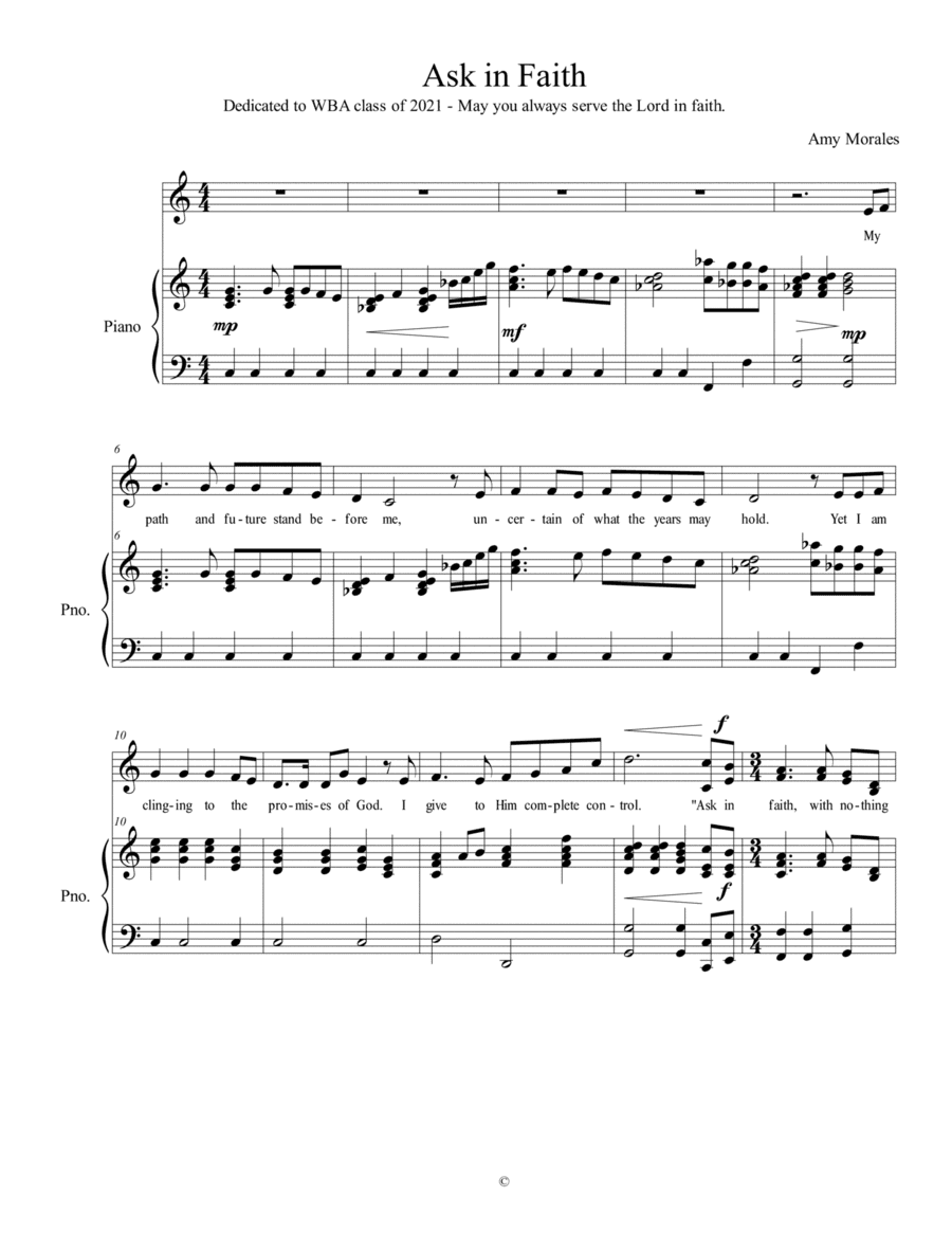 Ask in Faith - Solo, optional two part for ensemble