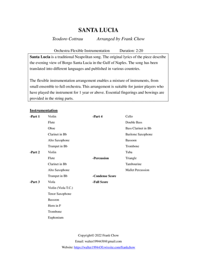 Santa Lucia (Orchestra/ Concert Band Flexible Instrumentation) (arr. Frank Chow)