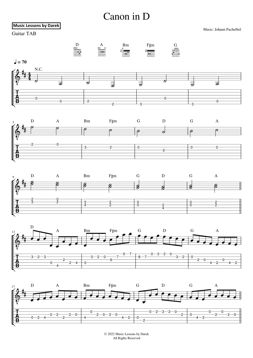 Canon in D (GUITAR TAB) [Johann Pachelbel] (arr. Darek)
