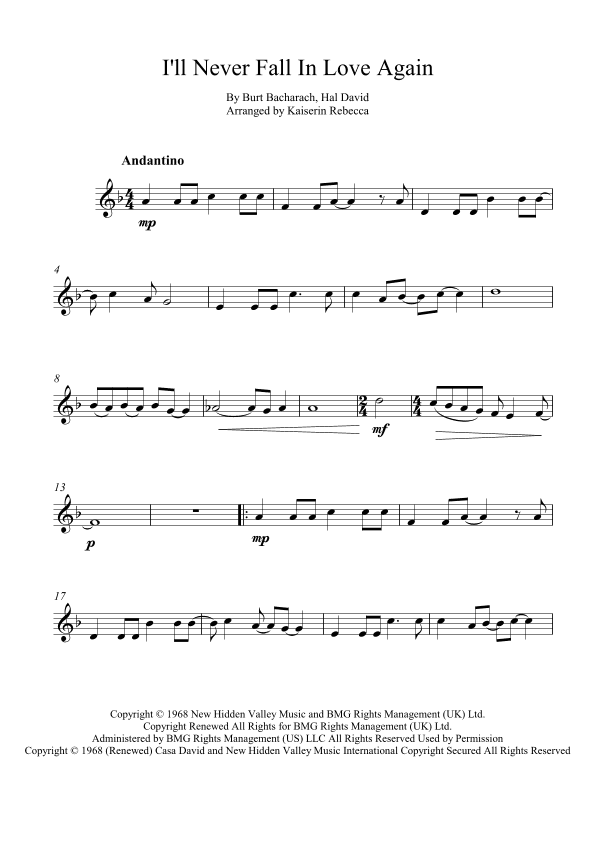 I'll Never Fall In Love Again (arr. Kaiserin Rebecca)