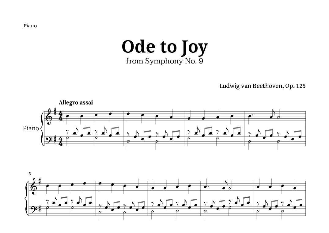 Ode to Joy by Beethoven for Piano (arr. Langanho)
