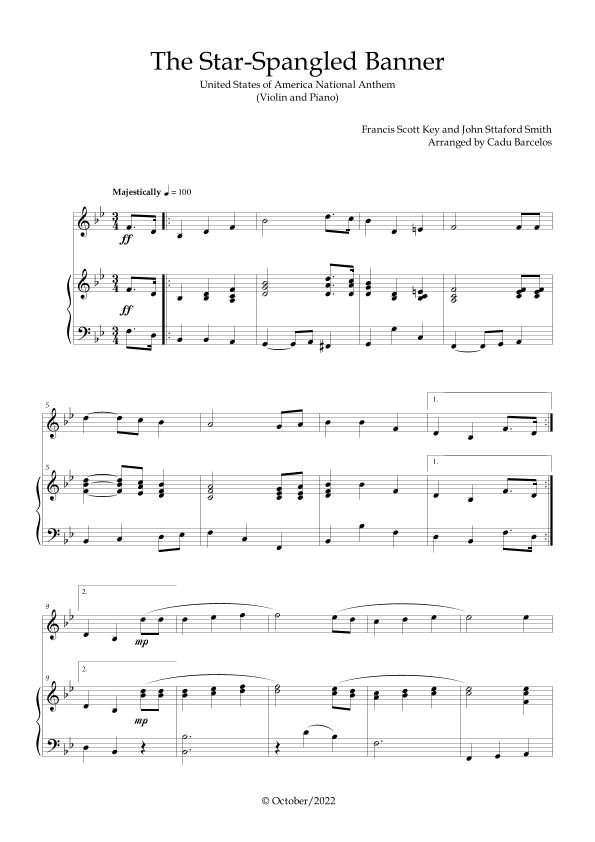 The Star-Spangled Banner - EUA Hymn (Violin and Piano) (arr. Cadu Barcelos)