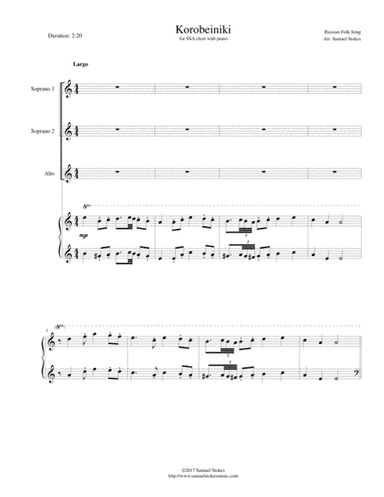 Korobeiniki (Korobushka) - for SSA choir with piano accompaniment (arr. Samuel Stokes)