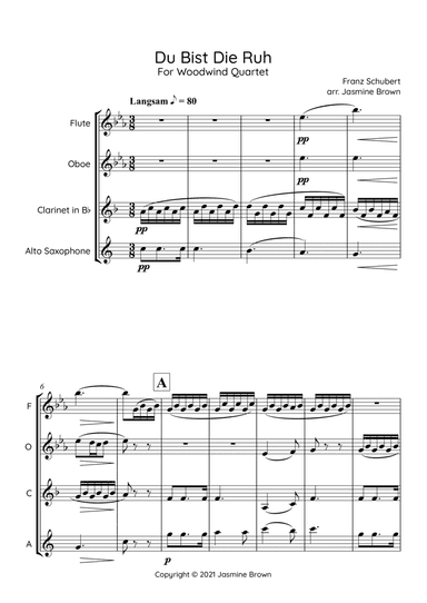 Du Bist Die Ruh - Woodwind Quartet (arr. Jasmine Brown)