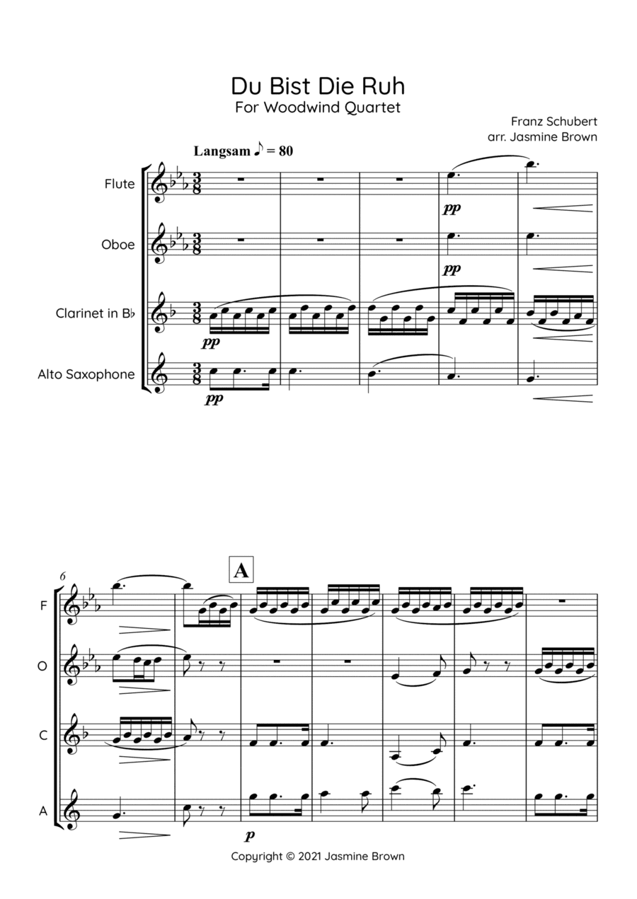 Du Bist Die Ruh - Woodwind Quartet (arr. Jasmine Brown)