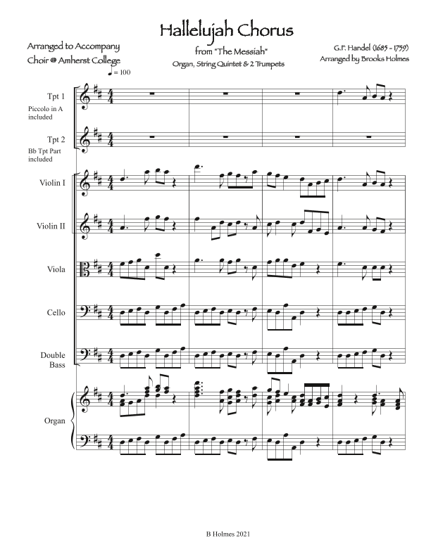 Hallelujah Chorus from "The Messiah" Organ, String Quintet & 2 Trumpets (arr. Brooks Holmes)