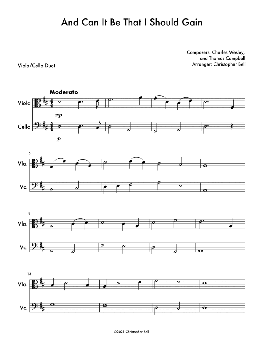 And Can It Be That I Should Gain - Viola/Cello Duet (arr. Christopher Bell)