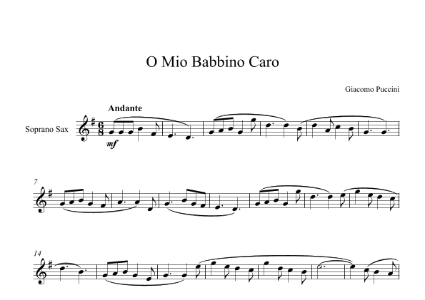 O Mio Babbino Caro - Giacomo Puccini (Soprano Sax) (arr. Digital Book Music)
