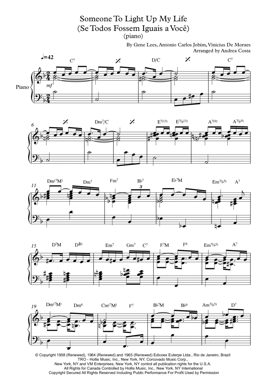 Someone To Light Up My Life (se Todos Fossem Iguais A Voce) (arr. Andrea Costa)