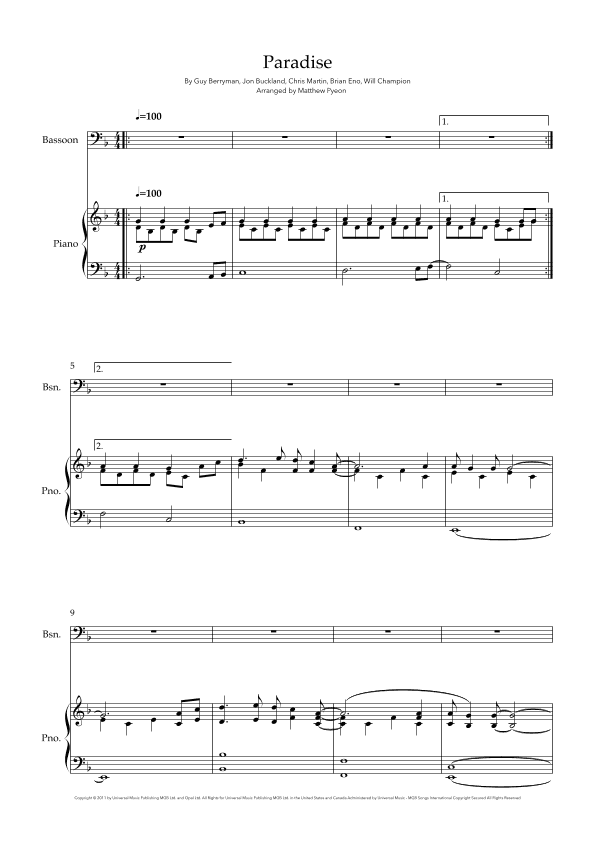 Paradise (arr. Matthew pyeon)