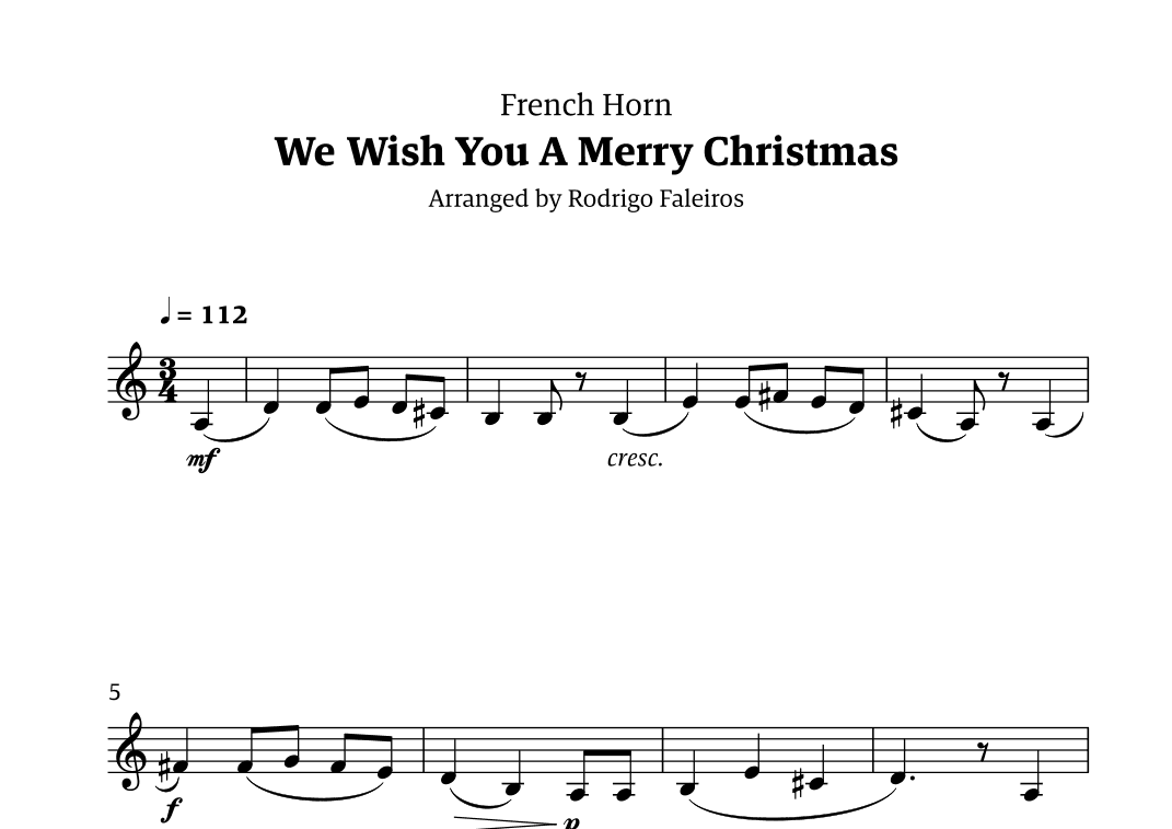 We Wish You a Merry Christmas (for solo french horn) (arr. Rodrigo Faleiros)