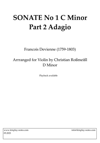 Devienne Sonata No 1 C Minor Part 2 Adagio (Violin) (arr. Christian Roßmeißl)