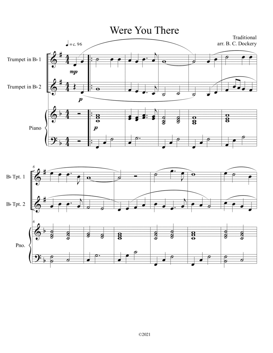 Were You There (trumpet duet) with optional piano accompaniment (arr. B. C. Dockery)