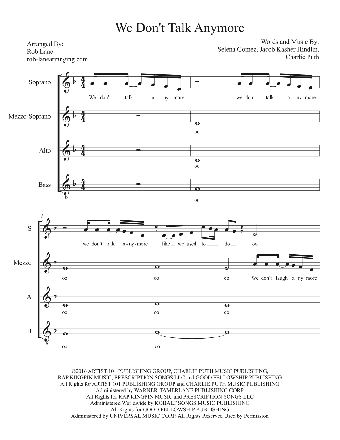 We Don't Talk Anymore (arr. Robert Lane)