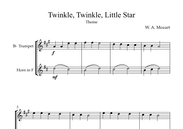 Twinkle, Twinkle, Little Star | For Bb Trumpet and Horn in F (With Transposition) (arr. Karen Gueiros)