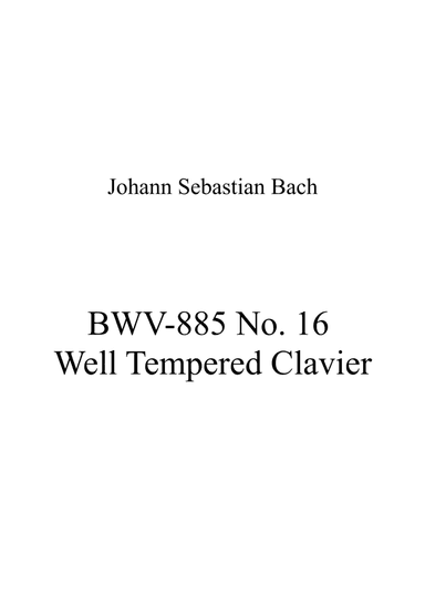 Johann Sebastian Bach - BWV-885 No. 16 Well Tempered Clavier (arr. Patrizia Luraschi)