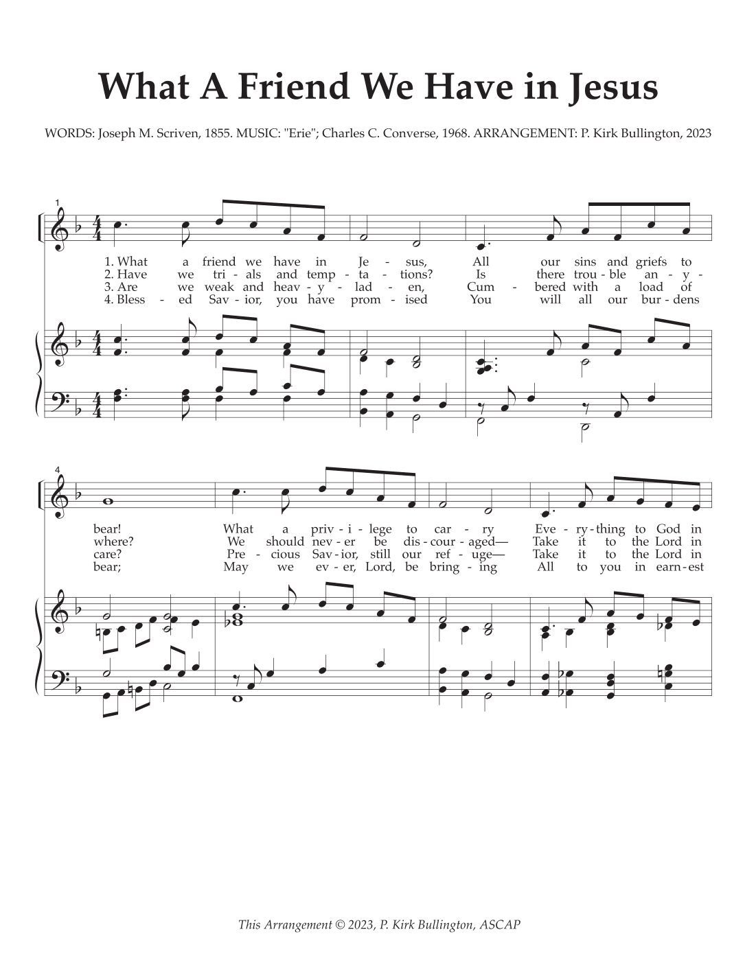 What a Friend We Have in Jesus (Alternate Contemporary Harmonization) (arr. P. Kirk Bullington)