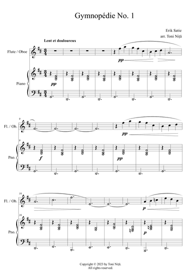 Erik Satie - Gymnopédie No. 1 (for Flute or Oboe & Piano) (arr. Toni Nita)