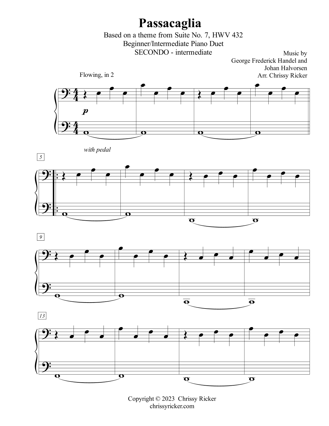 Passacaglia - beginner piano with teacher duet (arr. Chrissy Ricker)