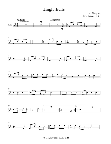 Jingle Bells for tuba and piano (easy) (arr. Daniel C. M.)