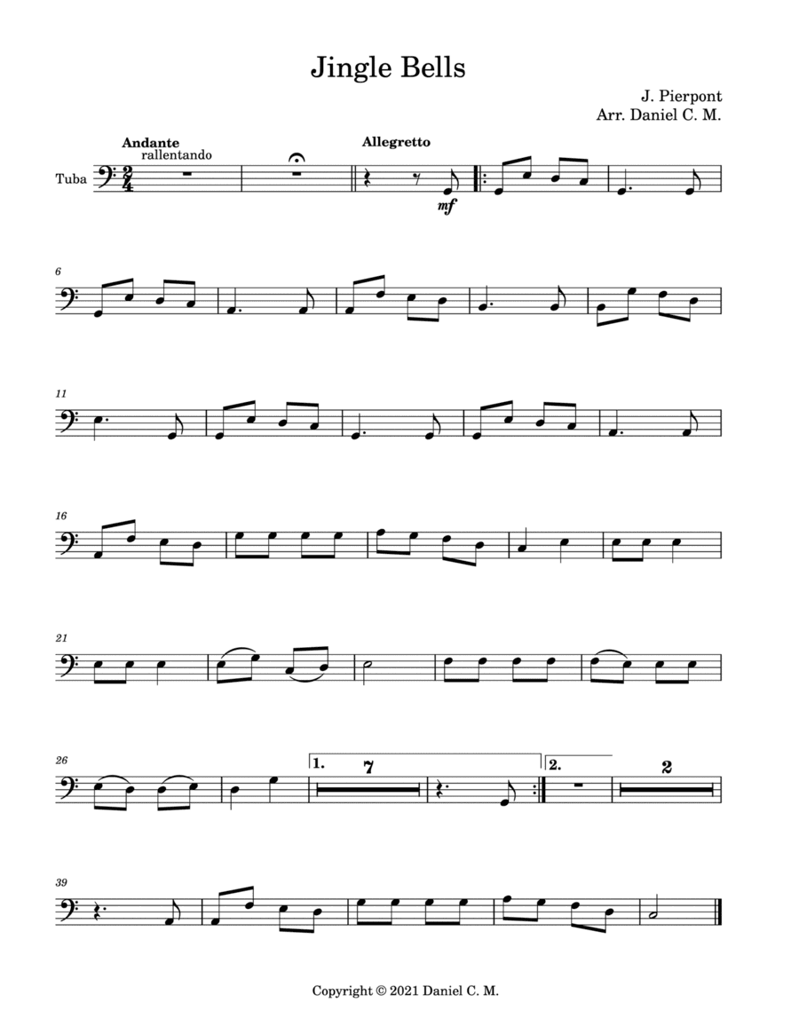 Jingle Bells for tuba and piano (easy) (arr. Daniel C. M.)
