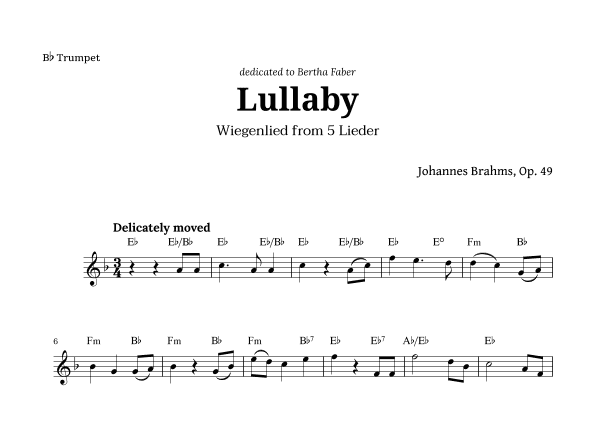 Wiegenlied (lullaby) by Brahms for Trumpet and Chords (arr. Langanho)