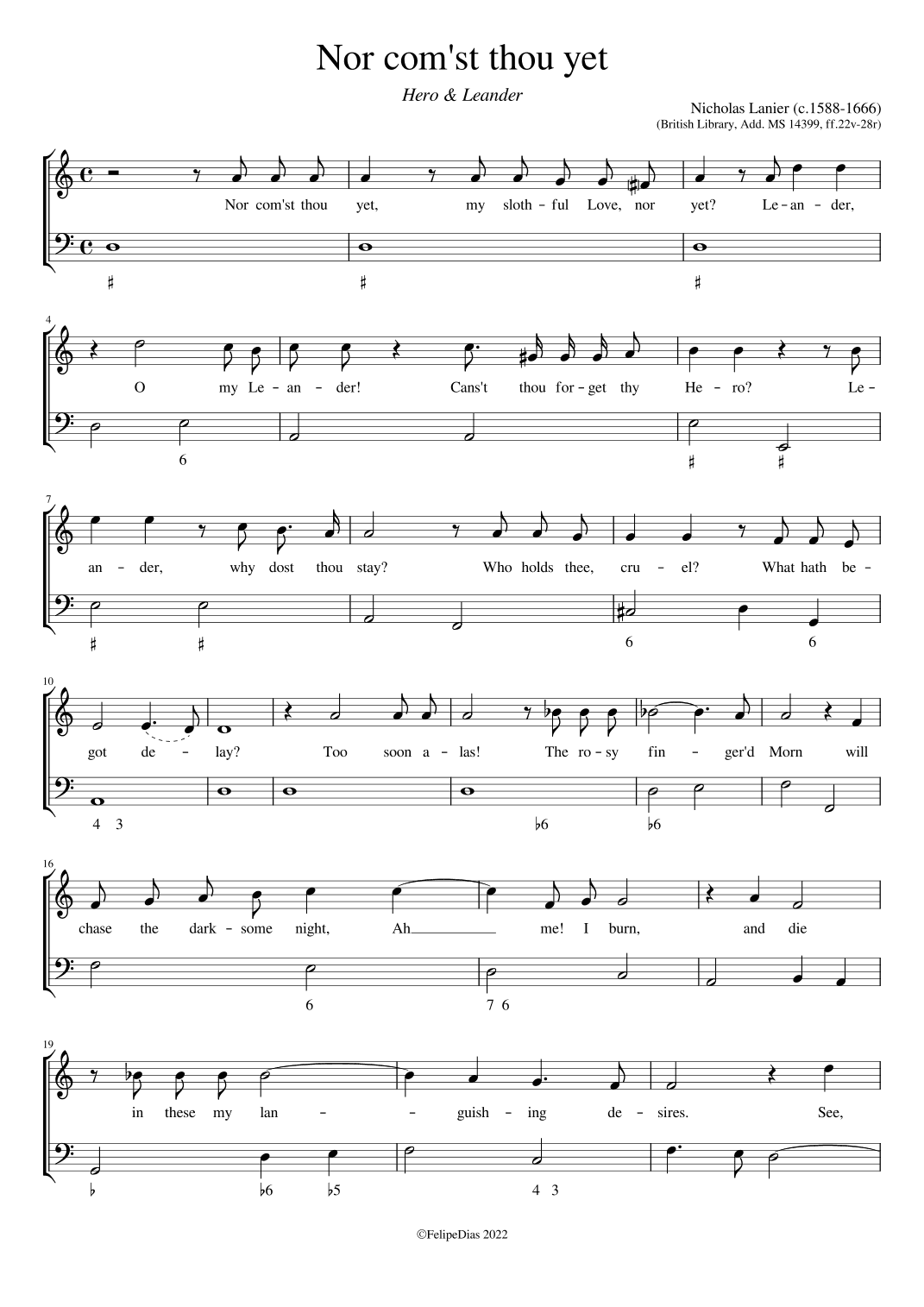 Hero and Leander: Nor com'st thou yet (arr. Early Music Scores)