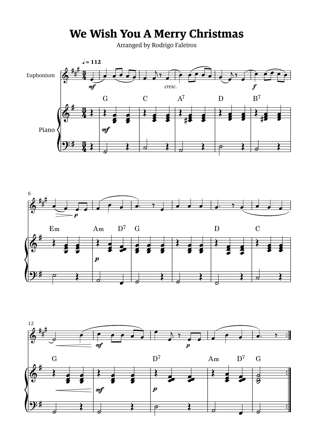 We Wish You a Merry Christmas (for solo euphonium with piano accompaniment) (arr. Rodrigo Faleiros)