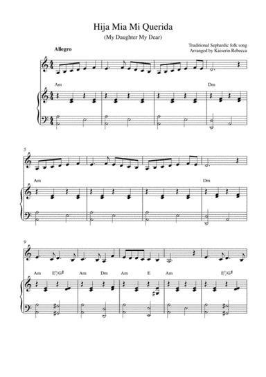 Hija Mia Mi Querida (My Daughter My Dear) (harmonica solo and piano accompaniment) (arr. Kaiserin Rebecca)