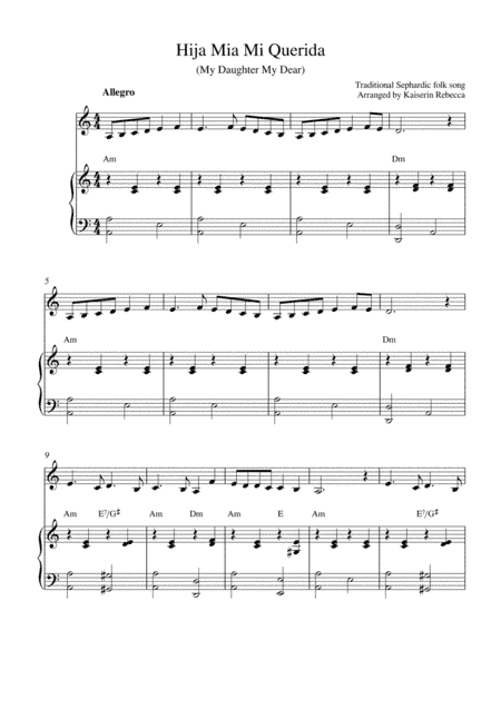 Hija Mia Mi Querida (My Daughter My Dear) (harmonica solo and piano accompaniment) (arr. Kaiserin Rebecca)