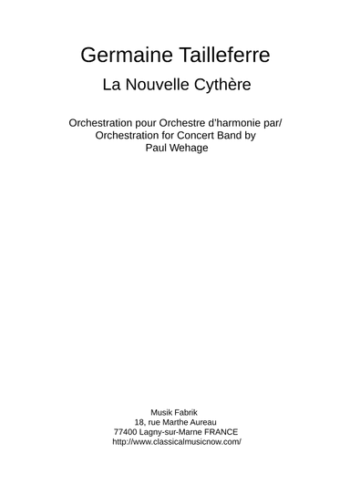 Germaine Tailleferre : La Nouvelle Cythère for Concert Band, score only - Score Only