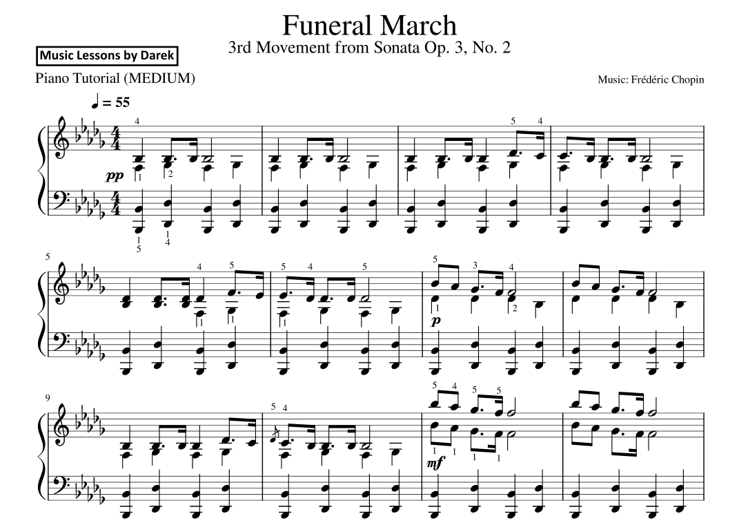 Funeral March (MEDIUM PIANO) 3rd Movement from Sonata Op. 3, No. 2 [Frédéric Chopin] (arr. Darek)