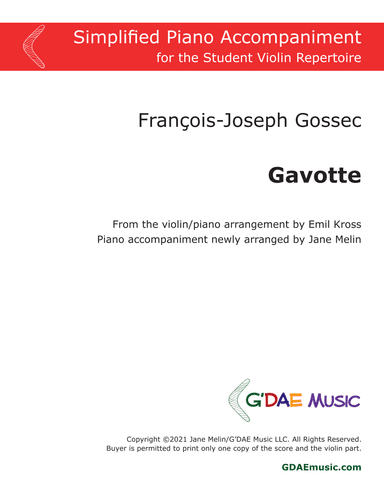 Gossec - Gavotte for Violin and Piano - Simplified Piano Accompaniment (arr. Emil Kross, Jane Melin)