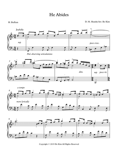 He Abides (I'm Rejoicing Everyday) Solo Piano Arrangement (arr. Bo Kim)