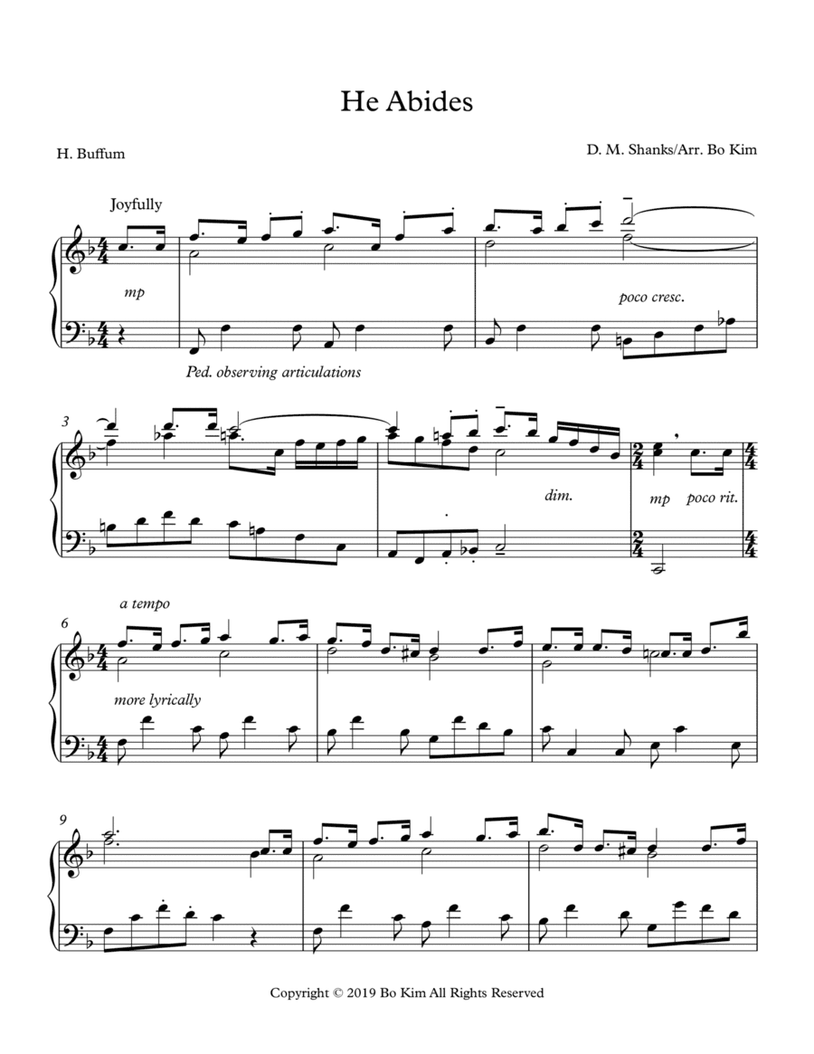 He Abides (I'm Rejoicing Everyday) Solo Piano Arrangement (arr. Bo Kim)