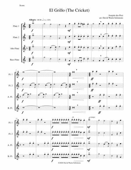 El Grillo (The cricket) - with decorations - for flute quartet (arr. David Warin Solomons)