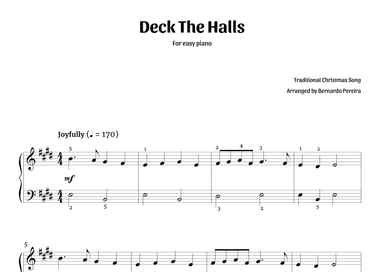 Deck The Halls (easy piano – E major) (arr. Bernardo Pereira)