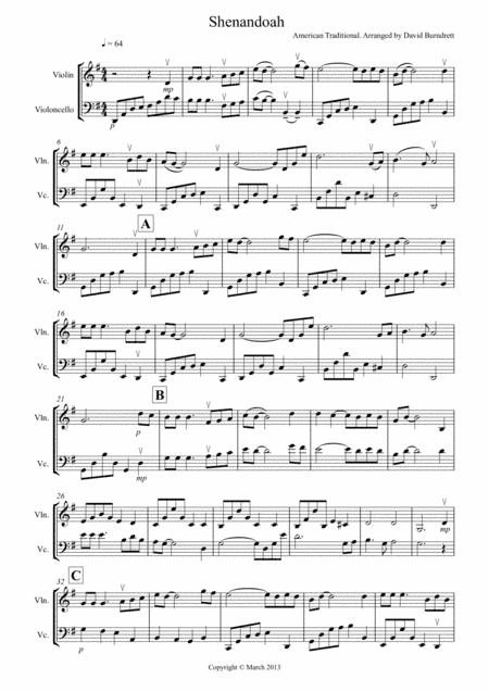 Shenandoah for Violin and Cello (arr. David Burndrett)