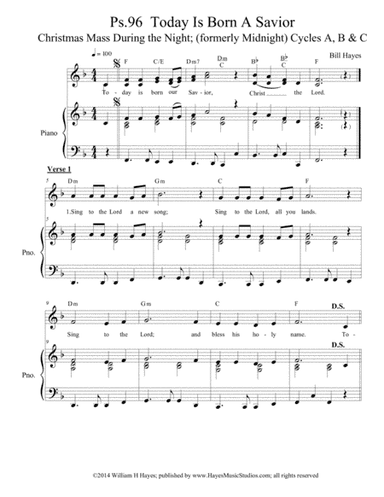 Psalm 96:  Today Is Born A Savior (piano/vocal)