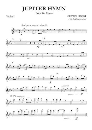 Jupiter Hymn from "The Planets" for String Quartet (arr. Diego Marani)